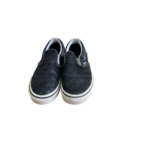 Vans Size 11 Kids  Slip On Sequin Skateboard Sneakers Blue Shoes - Picture 10 of 12
